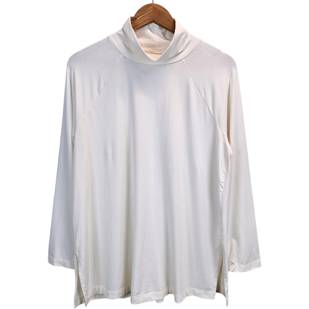 J. Jill Supima Cotton Tencel Turtleneck Long Sleeve Shirt LP Cream Clean Girl